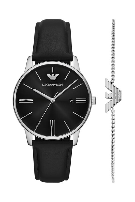 Ρολόι και βραχιόλι Emporio Armani MINIMALIST ανδρικό, χρώμα: μαύρο, AR80079SET