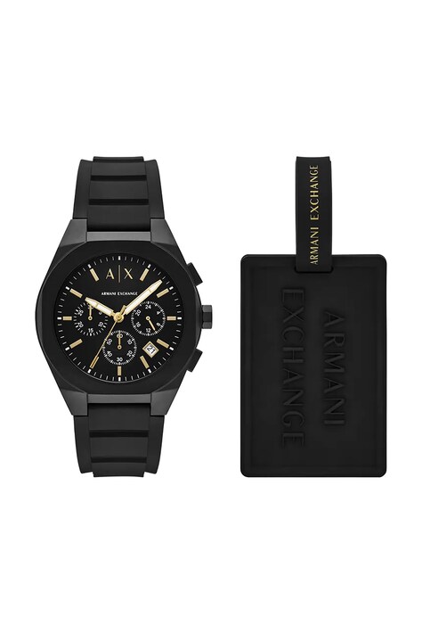 Ρολόι και ετικέτα αποσκευών Armani Exchange RAFAEL χρώμα: μαύρο, AX7165SET
