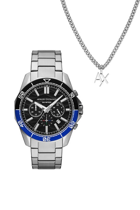 Ρολόι και κολιέ Armani Exchange SPENCER χρώμα: ασημί, AX7166SET