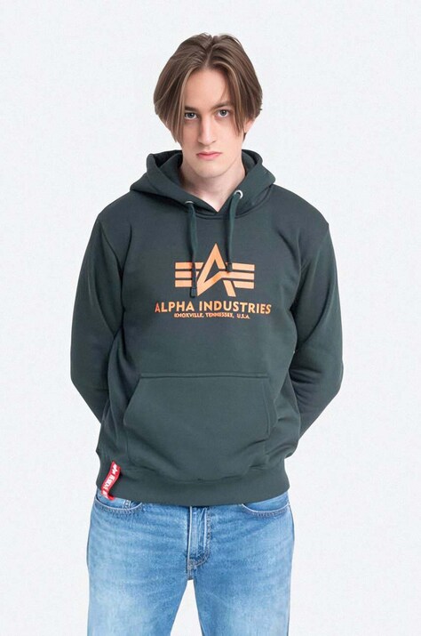 Μπλούζα Alpha Industries Basic χρώμα: πράσινο, με κουκούλα