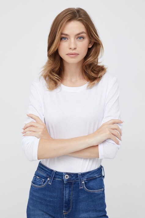 Βαμβακερή μπλούζα με μακριά μανίκια Armani Exchange χρώμα: άσπρο