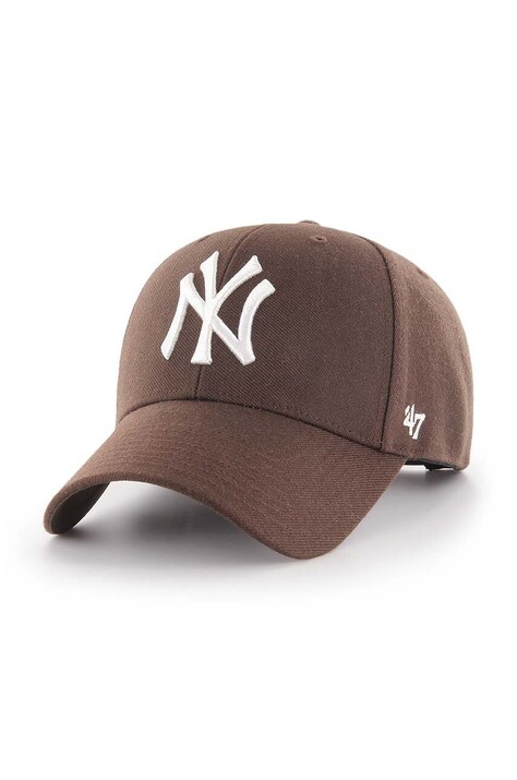 Καπάκι με μείγμα μαλλί 47 brand MLB New York Yankees χρώμα: καφέ B-MVPSP17WBP-BW
