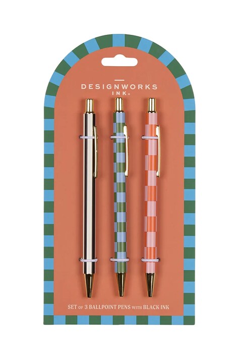 Σετ στυλό Stripes & Checks 3-pack χρώμα: πολύχρωμο
