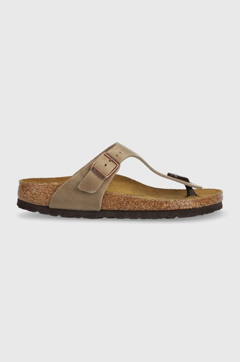 Δερμάτινες σαγιονάρες Birkenstock Gizeh γυναικείες, χρώμα: καφέ