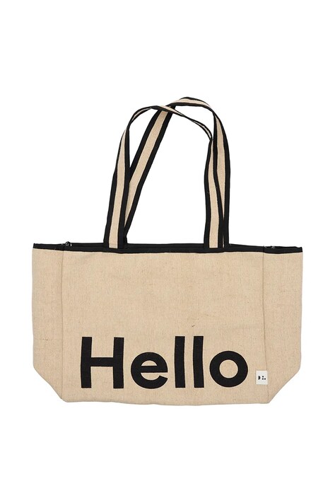Βαμβακερή τσάντα Design Letters Hello χρώμα: μπεζ