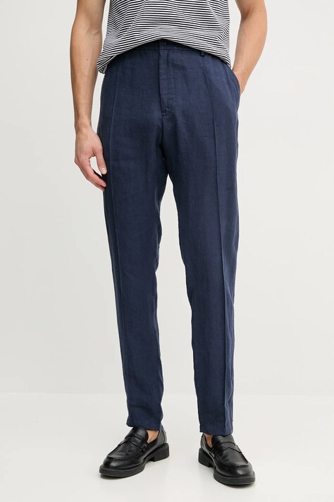 Λινό παντελόνι Emporio Armani χρώμα: ναυτικό μπλε, 01P590 01448