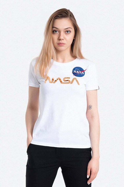 Βαμβακερό μπλουζάκι Alpha Industries NASA Pm T χρώμα: άσπρο