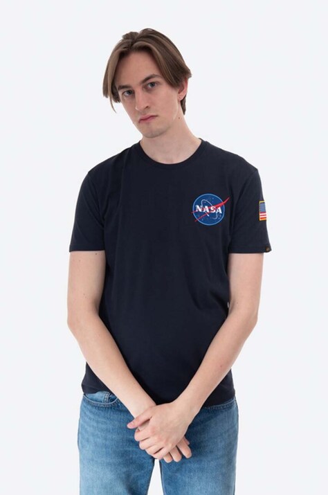 Βαμβακερό μπλουζάκι Alpha Industries Koszulka Alpha Industries 176507 07 χρώμα: ναυτικό μπλε