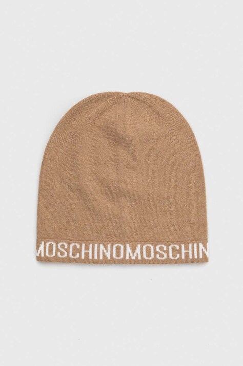 Μάλλινο σκουφί Moschino χρώμα: καφέ