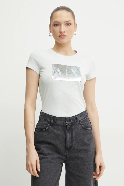 Βαμβακερό μπλουζάκι Armani Exchange γυναικείο, χρώμα: μπλε, 8NYTDL YJ73Z