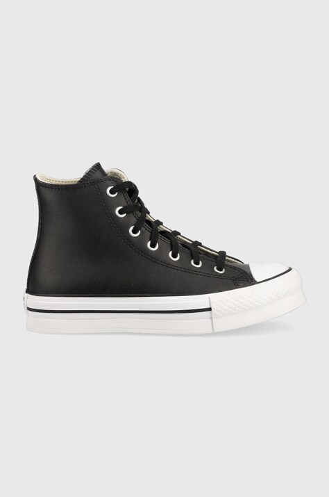 Παιδικά δερμάτινα πάνινα παπούτσια Converse Chuck Taylor All Star Eva Lift χρώμα: μαύρο