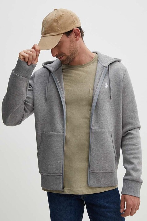 Μπλούζα Polo Ralph Lauren χρώμα: γκρι, με κουκούλα