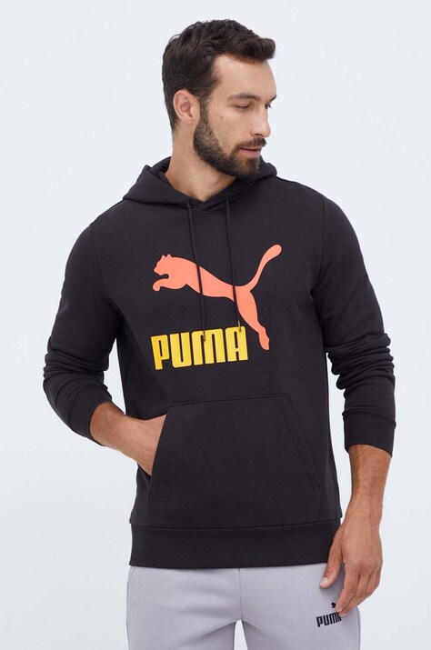 Βαμβακερή μπλούζα Puma χρώμα: μαύρο, με κουκούλα