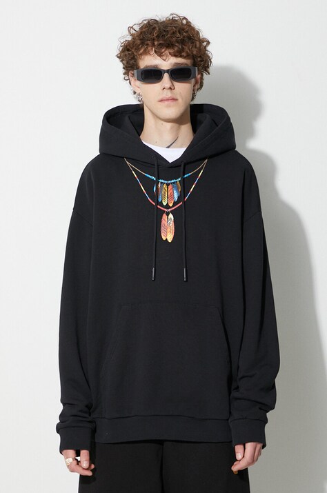 Φούτερ Marcelo Burlon Feather Necklace χρώμα: μαύρο, με κουκούλα