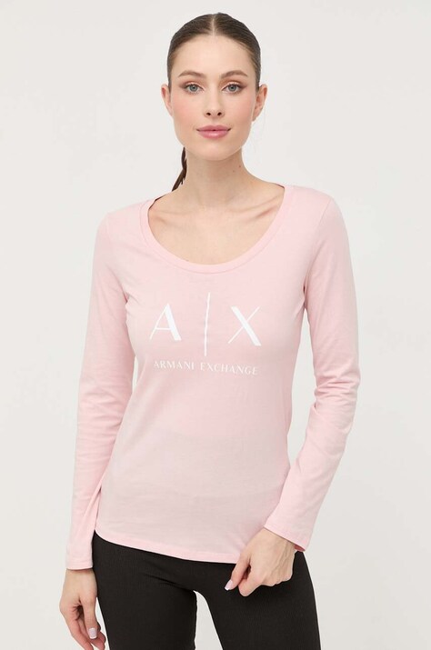 Βαμβακερή μπλούζα με μακριά μανίκια Armani Exchange χρώμα: ροζ