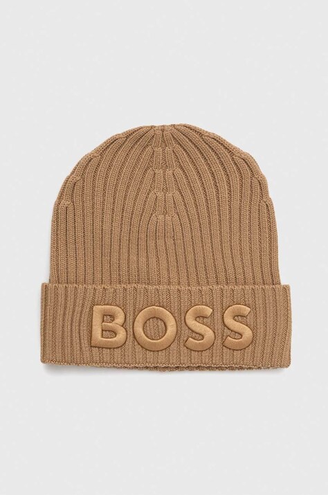 Μάλλινο σκουφί BOSS χρώμα: μπεζ