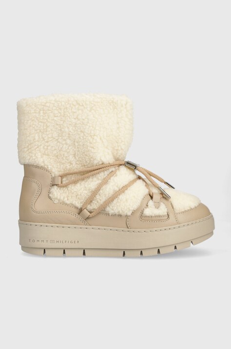 Μπότες χιονιού Tommy Hilfiger TOMMY TEDDY SNOWBOOT χρώμα: μπεζ, FW0FW07505 F3FW0FW07505