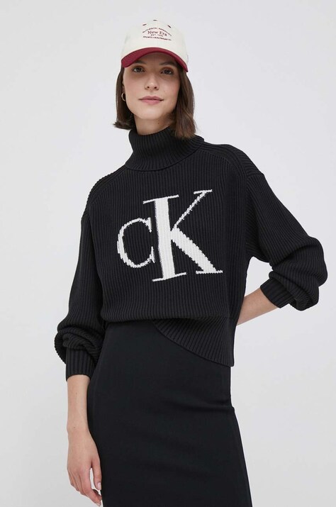 Βαμβακερό πουλόβερ Calvin Klein Jeans χρώμα: μαύρο