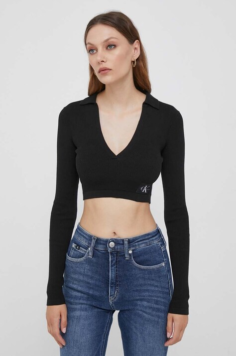 Longsleeve Calvin Klein Jeans χρώμα: μαύρο