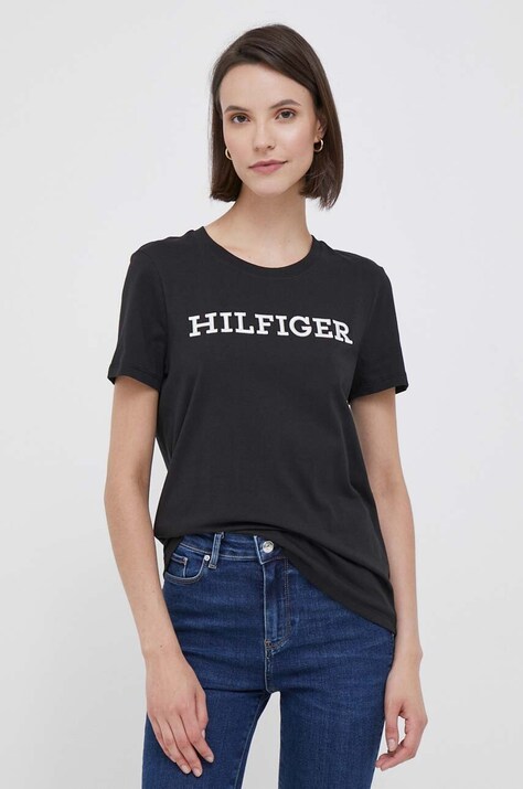 Βαμβακερό μπλουζάκι Tommy Hilfiger χρώμα: μαύρο
