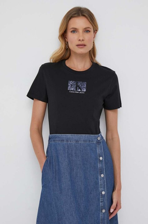 Βαμβακερό μπλουζάκι Calvin Klein Jeans χρώμα: μαύρο