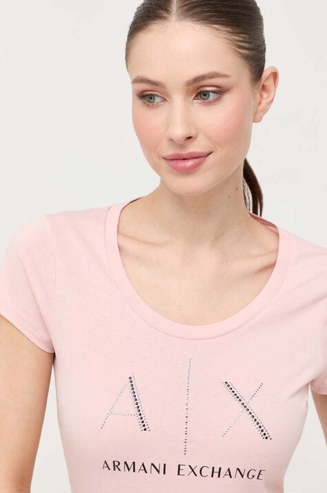 Βαμβακερό μπλουζάκι Armani Exchange χρώμα: ροζ