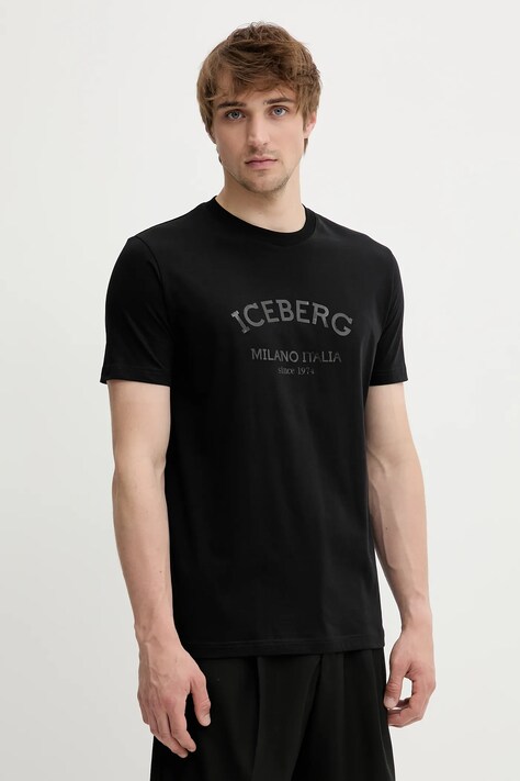 Βαμβακερό μπλουζάκι Iceberg χρώμα: μαύρο