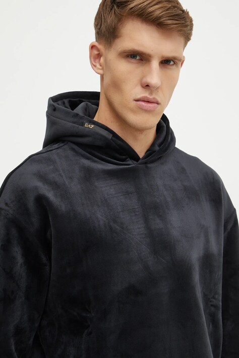 Μπλούζα EA7 Emporio Armani χρώμα: μαύρο, με κουκούλα, AF10345.7M000031