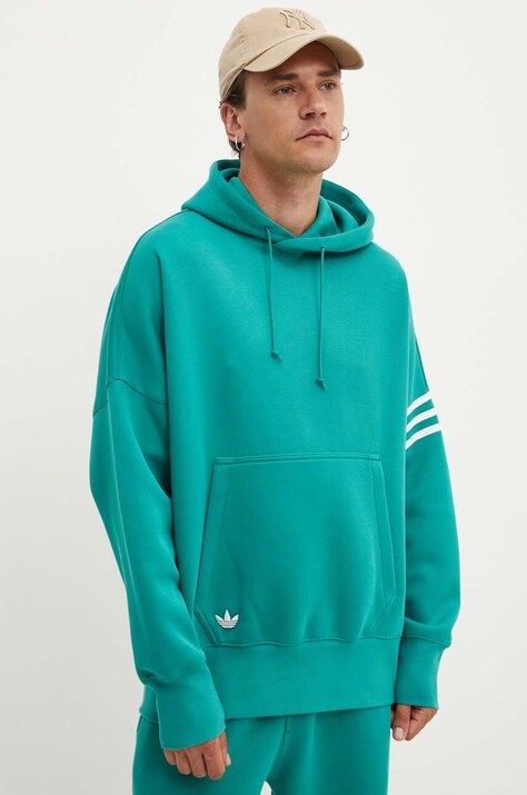 Μπλούζα adidas Originals χρώμα: τιρκουάζ, με κουκούλα, JF9142
