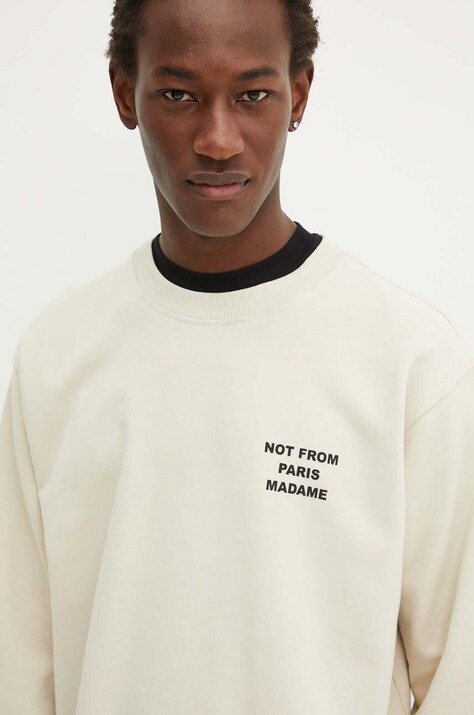 Βαμβακερή μπλούζα Drôle de Monsieur χρώμα: μπεζ, PERM.SW149.CO127 Le Sweatshirt Slogan
