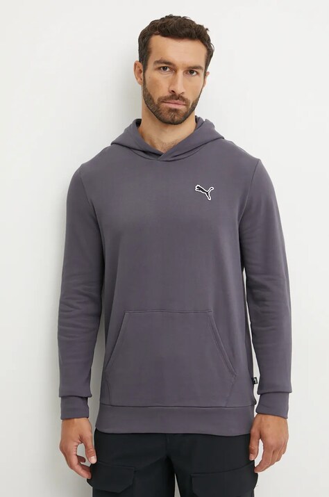 Βαμβακερή μπλούζα Puma BETTER ESSENTIALS χρώμα: γκρι, με κουκούλα, 676814