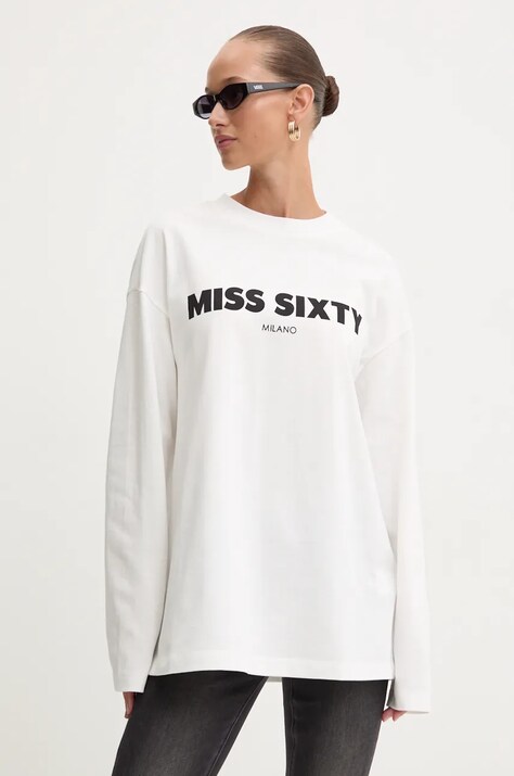 Βαμβακερή μπλούζα με μακριά μανίκια Miss Sixty χρώμα: άσπρο, 6L3SJ3770000
