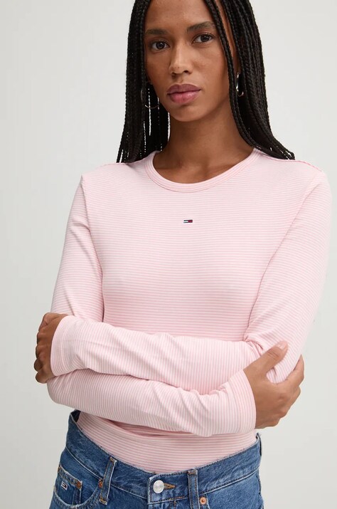 Longsleeve Tommy Jeans χρώμα: ροζ, DW0DW19043