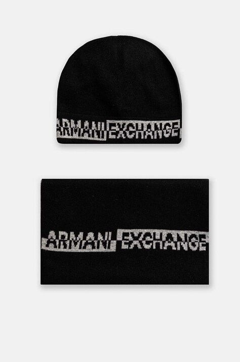 Σκούφος και κασκόλ από μείγμα μαλλιού Armani Exchange χρώμα: μαύρο, XM000337 AF12274