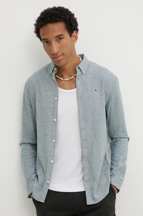 Πουκάμισο Tommy Jeans χρώμα: πράσινο, DM0DM09594