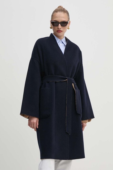 Μάλλινο παλτό διπλής όψης Weekend Max Mara χρώμα: ναυτικό μπλε, 2425016031600