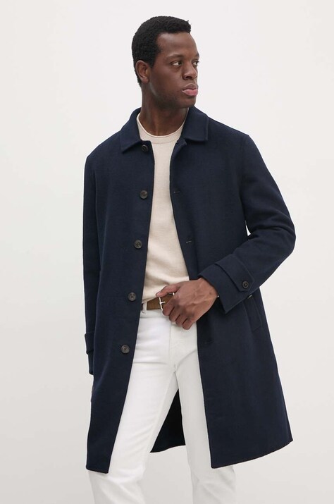 Μάλλινο παλτό Tommy Hilfiger χρώμα: ναυτικό μπλε, MW0MW37395