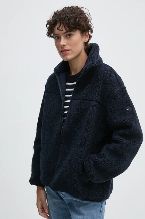 Φλις μπουφάν Tommy Hilfiger χρώμα: ναυτικό μπλε, WW0WW43223