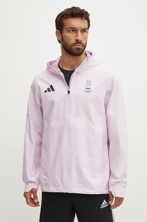 Αδιάβροχο μπουφάν adidas Performance Polska ανδρικό, χρώμα: ροζ, JD8022