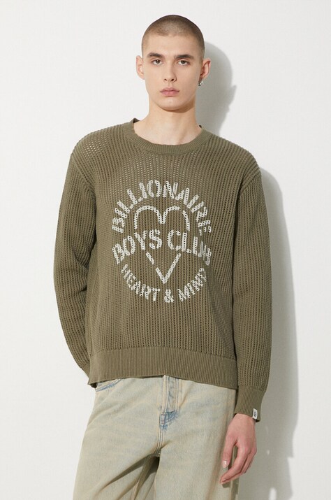 Βαμβακερό πουλόβερ Billionaire Boys Club Heart & Mind Stencil Logo Jumper χρώμα: πράσινο, B24224