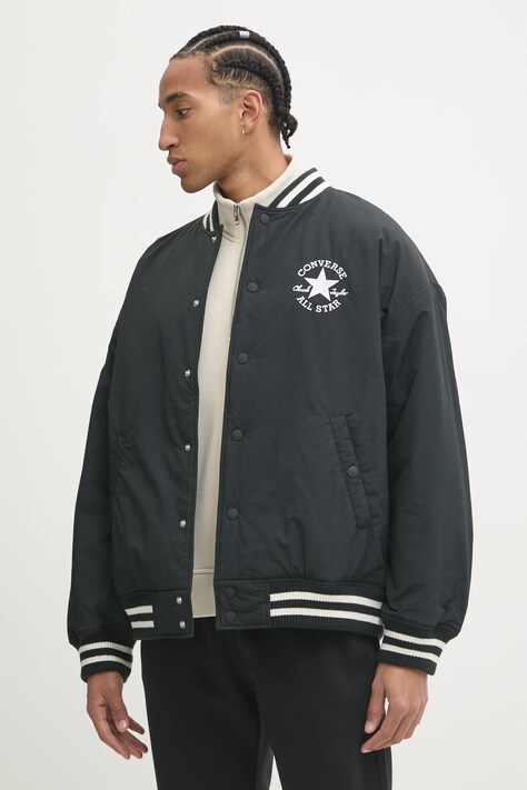 Μπουφάν bomber Converse ανδρικά, χρώμα: μαύρο, 10026976-A01