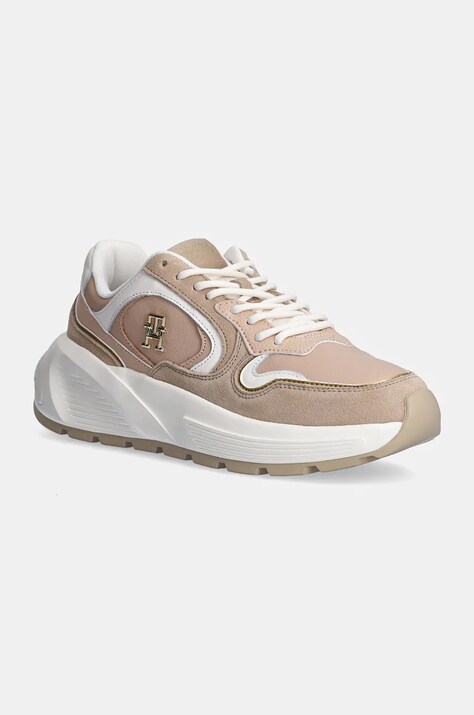 Δερμάτινα αθλητικά παπούτσια Tommy Hilfiger CHUNKY FASHION RUNNER χρώμα: μπεζ, FW0FW08129