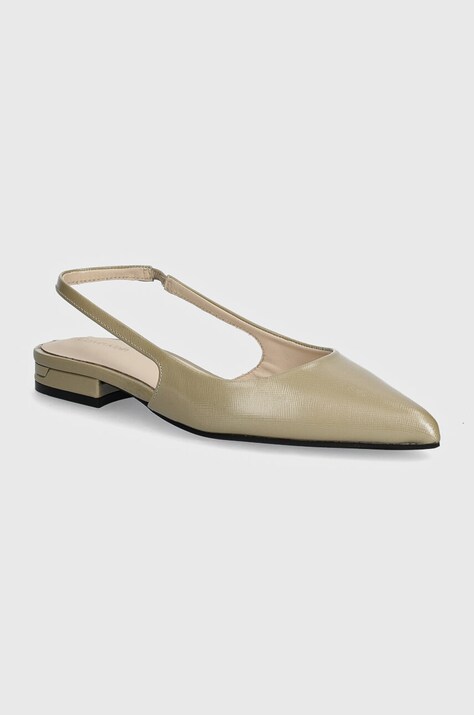 Δερμάτινες μπαλαρίνες Calvin Klein FLAT SLINGBACK PUMP SAFF χρώμα: γκρι, HW0HW02135