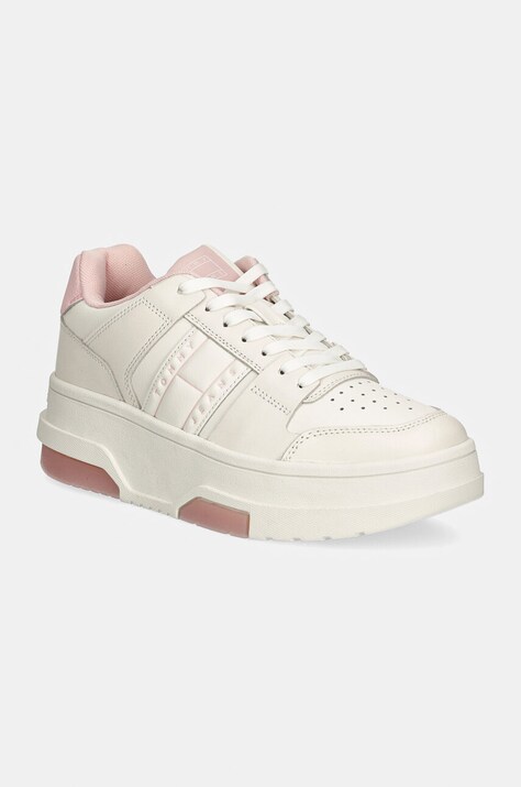 Δερμάτινα αθλητικά παπούτσια Tommy Jeans THE BROOKLYN FLATFORM χρώμα: άσπρο, EN0EN02592