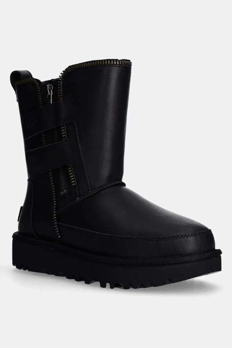 Δερμάτινες Μπότες UGG Classic Short Moto Boot χρώμα: μαύρο, 1164710-BLK