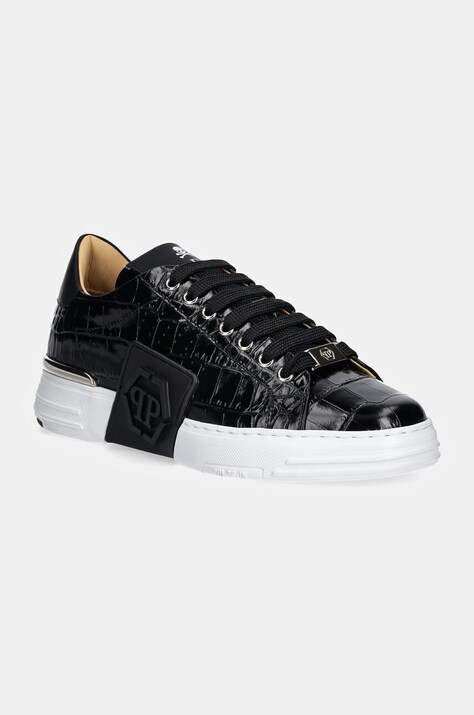 Δερμάτινα αθλητικά παπούτσια Philipp Plein Crocco Lo-Top Hexagon χρώμα: μαύρο, USC0653 PTE003N 02