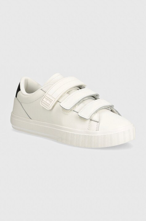 Δερμάτινα αθλητικά παπούτσια Tommy Jeans TJW CUPSOLE SNEAKER VELCRO χρώμα: άσπρο, EN0EN02568