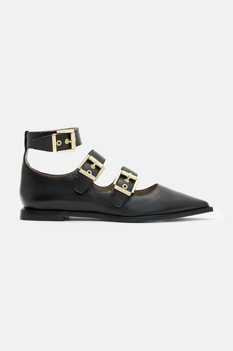 Δερμάτινες μπαλαρίνες AllSaints Susan Buckle Shoe χρώμα: μαύρο, W009FA