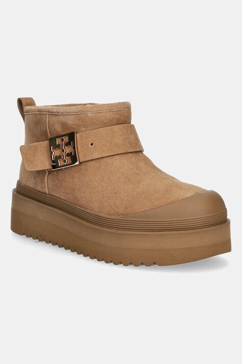 Μπότες χιονιού σουέτ Tory Burch Mellow Shearling Platform Boot χρώμα: καφέ, 165421-200