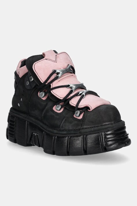 Nubuck sneakers New Rock Nobuck Negro + Nobuck Rosa + Tower Negro Lateral χρώμα: μαύρο, M-106-C26